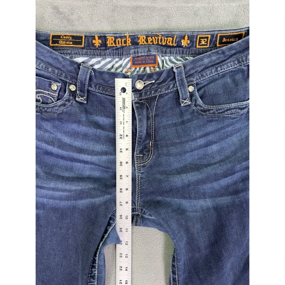 Rock Revival Jeans Womens 32 Blue Dark Wash Jessica Mid Rise Curvy Straight